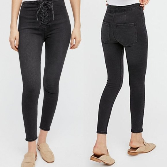 Free People Denim - Free People High Waist Lace Up Jeggings Size 24